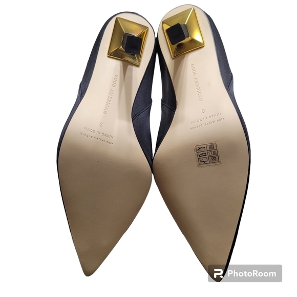 Good American Sleek Black Neoprene Pointed Toe Mid Calf Heel Boots Size 8 New - Picture 5 of 7